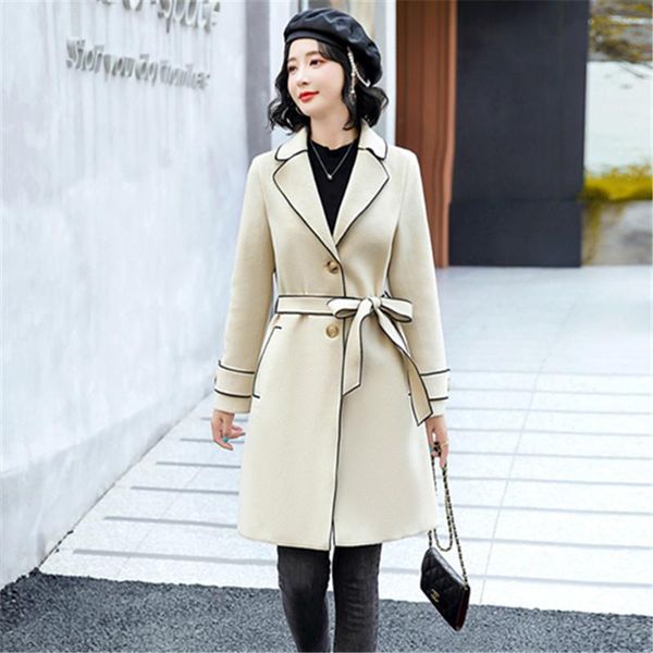 

women's wool & blends fashion double-sided woolen coat women 2022 high-end suit collar long slim jacket autumn winter ladies overcoat h, Black
