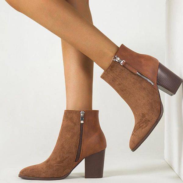 

boots 2021 women flock black ankle female autumn square high heels platform shoes winter ladies solid fashion footwear big size