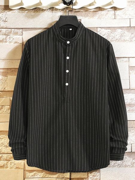 

men vertical striped half button shirt k2ph#, White;black