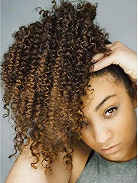 Marrone biondo ombre Coda di cavallo con coulisse afro Kinky Curly avvolge ben balayaged Puffs kinki topper Coda di cavallo Estensione per donna Curl brasiliana Coda di cavallo 120g