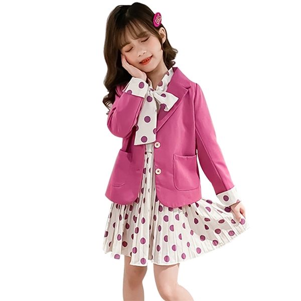 

kids clothes girls jacket + dot dress children's for girl outfit spring autumn costumes children 210528, White