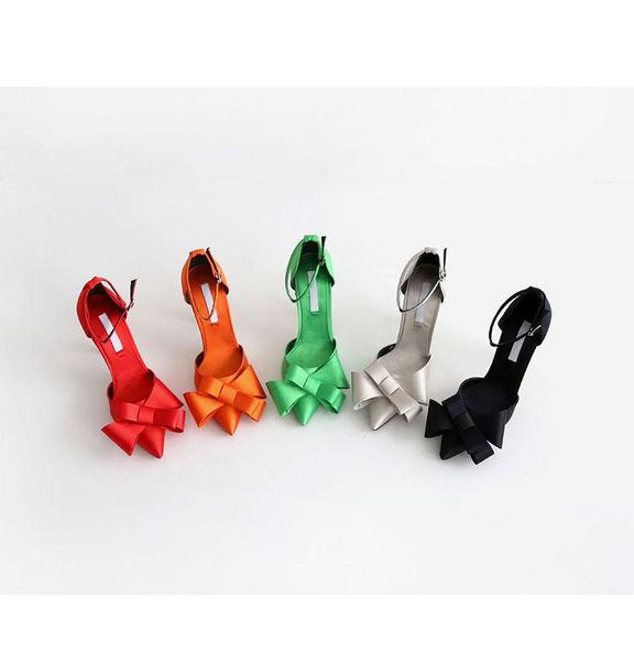 

dress shoes summer and autumn satin bow women's singles with sandals red wedding stiletto pointed heels party, Black