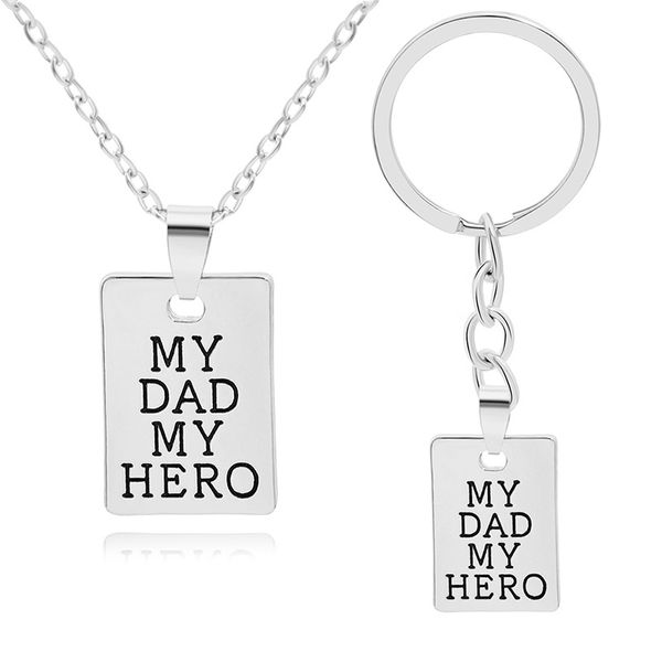 Mode Halsketten Anhänger Schriftzug Schlüsselanhänger Halskette My Dad Hero Silber Schlüsselanhänger Schmuck Vatertagsgeschenk