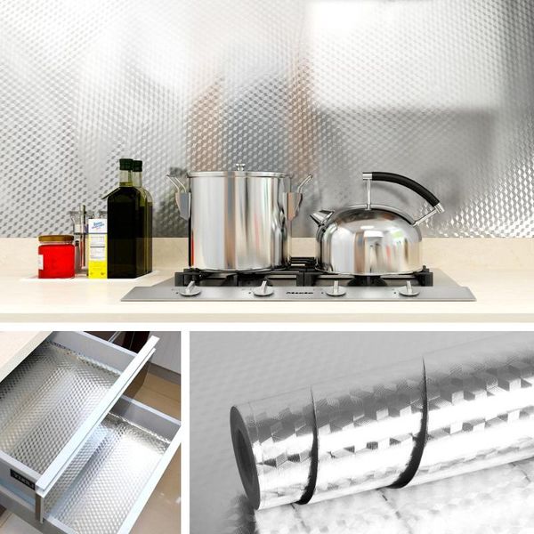 

wallpapers waterproof oil-proof multifunctional self adhesive wallpaper roll kitchen aluminum foil wall sticker furniture decor metal film