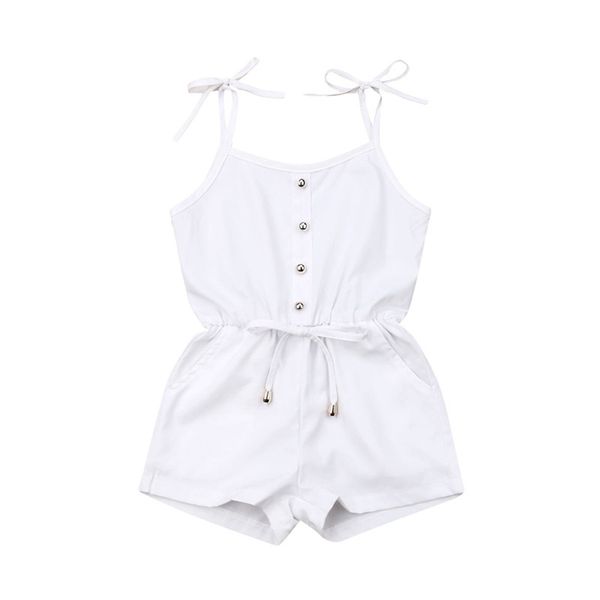 

baby girls strappy rompers summer infant kids sleeveless solid white loose jumpsuits casual toddler cotton lace up playsuit, Blue