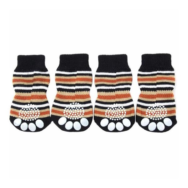 

dog apparel pet puppy cat anti-slip knit cotton weave sock 4 pcs l coffee
