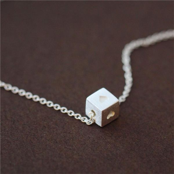 

chokers drawing square heart cute wild sweet 925 sterling silver clavicle chain temperament personality trendy female necklace sne267, Golden;silver