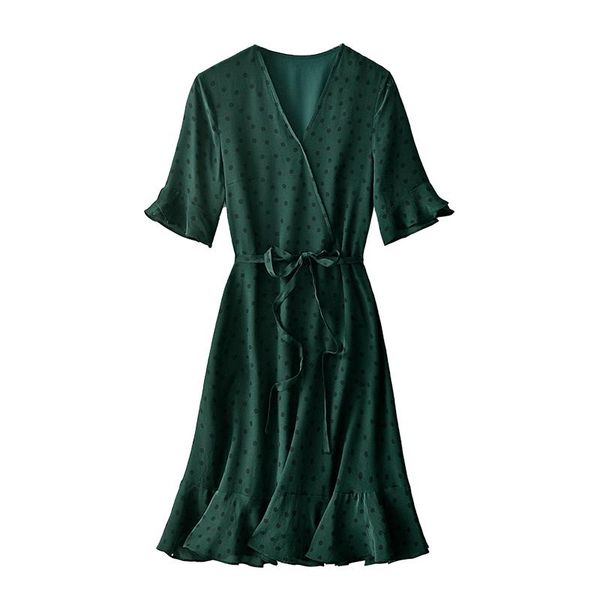 

party dresses shuchan green natural silk dress trumpet / mermaid sashes knee-length butterfly sleeve v-neck summer dot womens formal, White;black