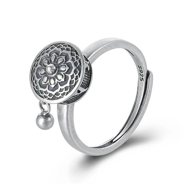 100% S925 Silver Feminino Anel Tibetano Budista Anéis Espiral Para Amantes Homens Mulheres Ajustável Escolha 211217