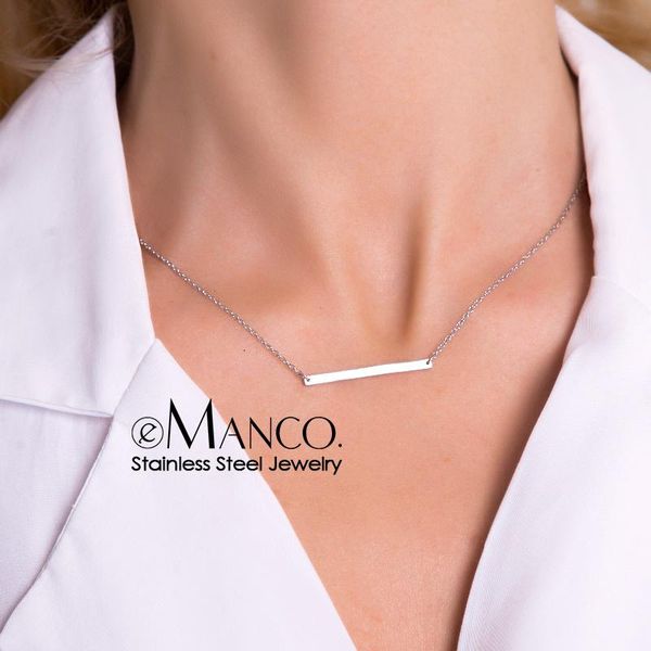 

pendant necklaces 2021 e-manco cute classic mini bar pendants necklace women fashion stainless steel long jewellery set collar de mujer, Silver