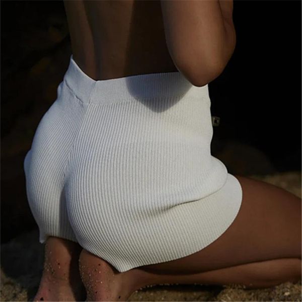 

women's shorts elastic high waist strechable knitting for women skinny streetwear holiday beach solid color short pants chic, White;black