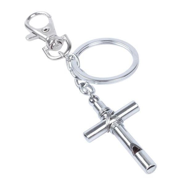 

keychains silver cross pendant keychain with whistle clasp