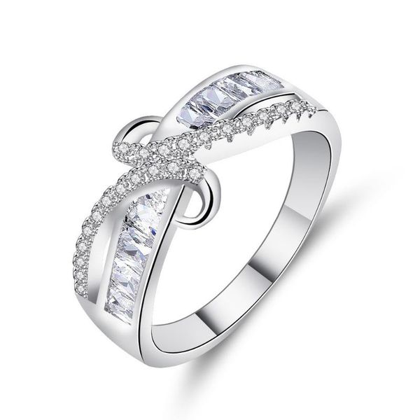 

wedding rings hainon fashion promise cross shape ring silver color full paved clear zirconia jewelry for women, Slivery;golden