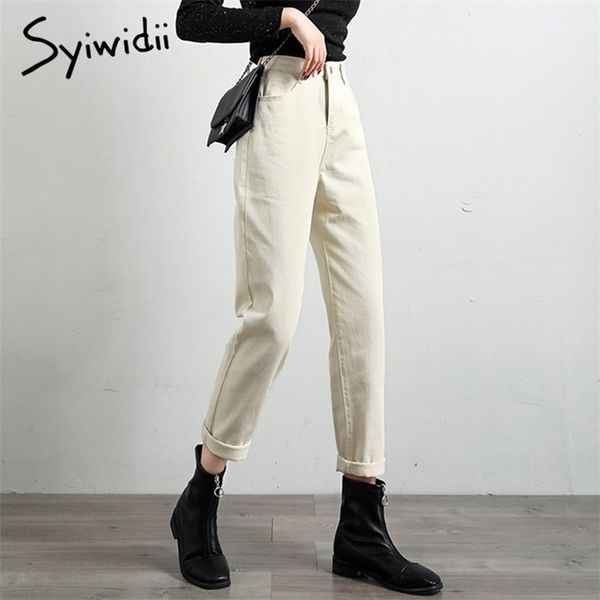 Bege alta cintura cintura jeans mulheres coreano jean plus size namorado jeans para mulheres moda senhoras casuais calças jeans mulher 210322
