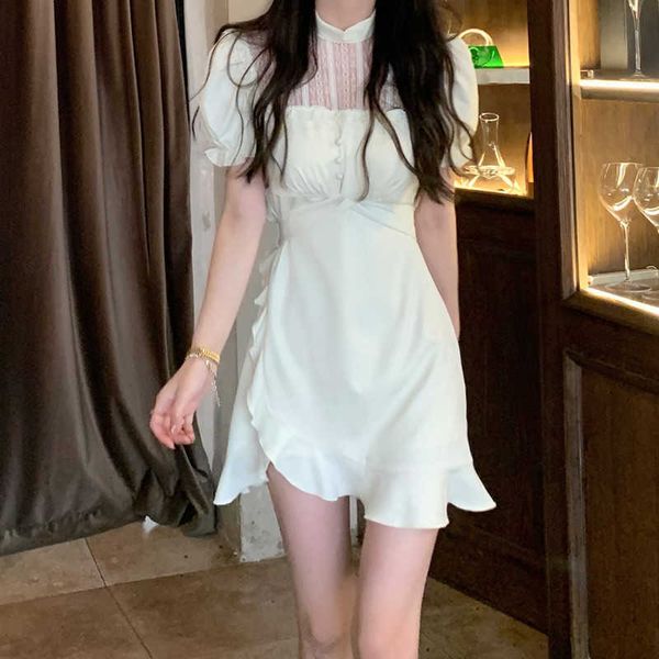 

skirt battle yyds short sleeve lace french bubble drs summer 2021, Black;gray