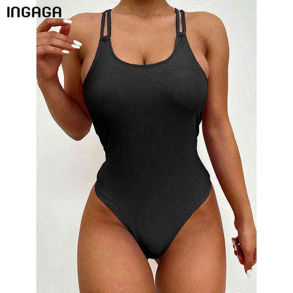 

swimsuit ingaga one piece swimsuit ring linked swimwear women solid bodysuits backless bathing suits criss cross beach wear, White;black