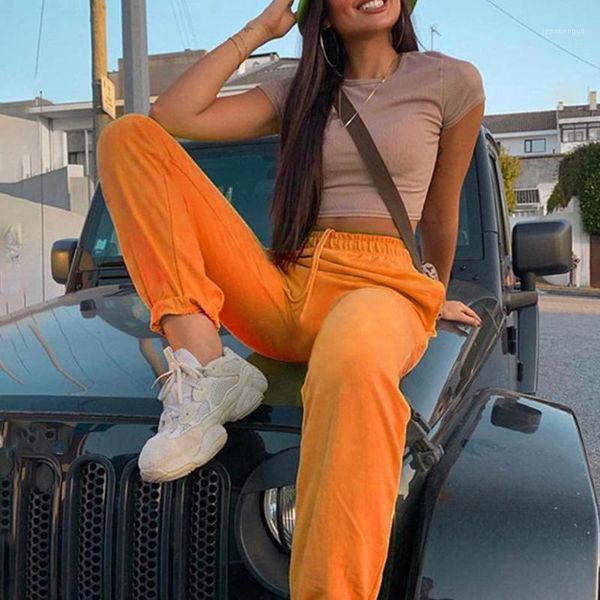 

women's pants & capris women joggers pencil sweatpants high waist streetwear casual pant femme fitness sports trousers orange, Black;white