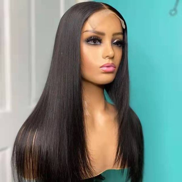 

natural looking long 4*4 silk base lace front wig black wigs silky straight natual hairline glueless fiber baby hair high temperature daily, Black;brown