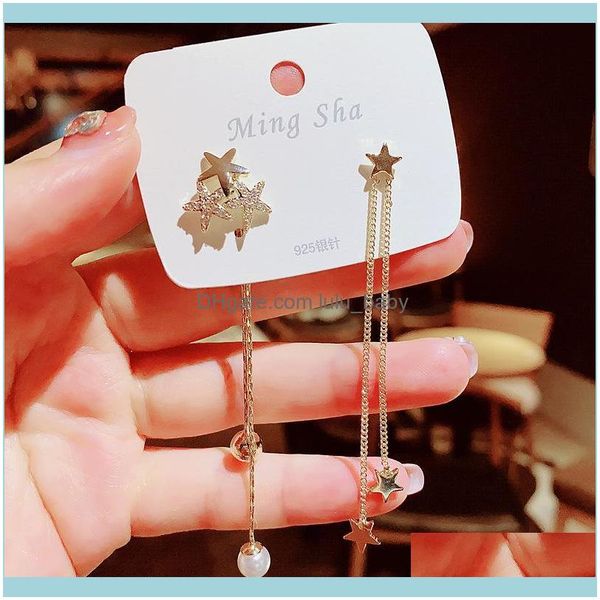 

dangle jewelrydangle & chandelier sparkling tassel earrings five-pointed star long european and american ladies fashion jewelry drop deliver, Silver