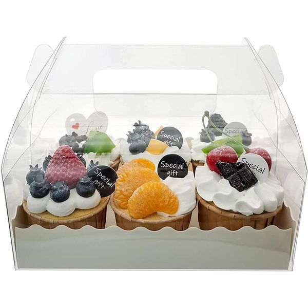

gift wrap 10pcs transparent cake box with handle cupcake swiss clear plastic portable pet packing roll long packaging holder