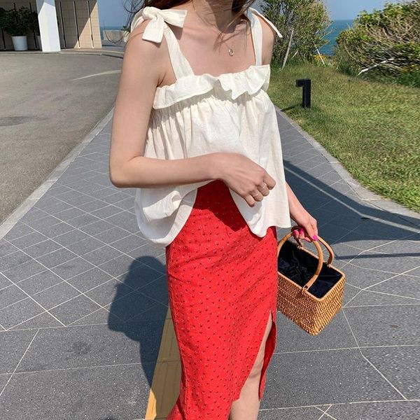 

han guodong door seaside on women's clothing in loose bow sash condole belt vest shirt female summer tanks & camis, White
