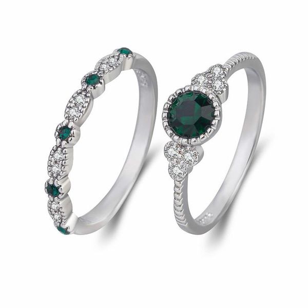

classic retro 925 silver rings jewelry accessory 2 in 1 emerald sapphire gemstone ring for women wedding engagement fine cluster, Golden;silver