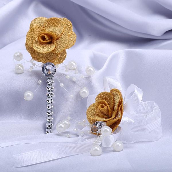 

decorative flowers & wreaths special offer bride bridesmaid wrist flower pearl rhinestone fabric groom lapel pin business clothing accessori