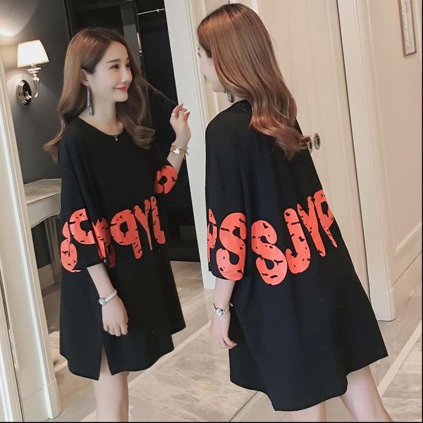 

womens t shirt 4905 summer round neck letter print long loose white short sleeve women fashion harajuku femme streetwear