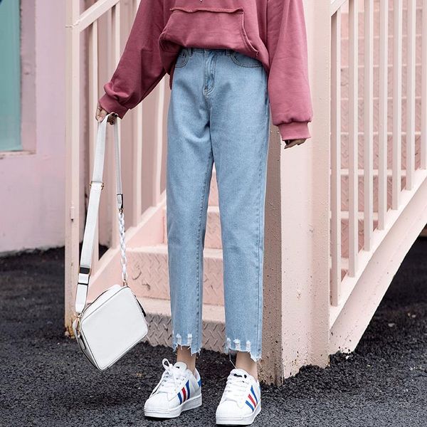 

women's jeans 2021 spring and autumn high waist loose straight straight-edged, Blue