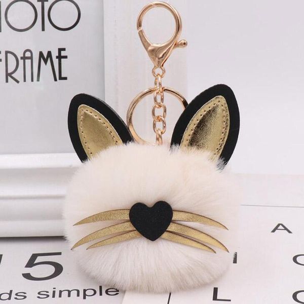 

keychains 30pcs/lot fashion jewelry plush dolls pu leather cat face key ring women accessories for girls bag decorations, Silver