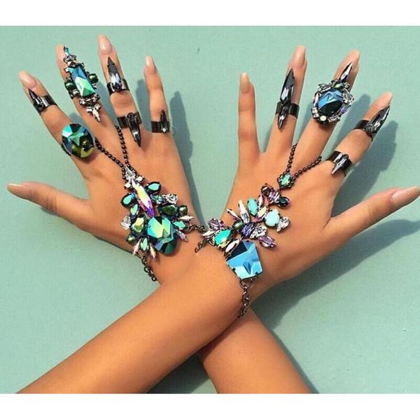 

tennis 2021 crystal beads finger charm bracelet female bohemian ethnic bracelet&bangle beach hand chain fashion jewelry, Golden;silver