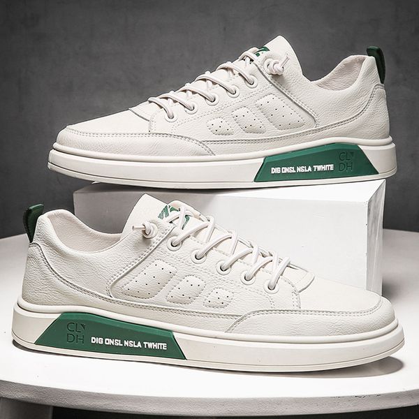 

new men casual shoes pu leather all seasons youth white lace-up leisure flat shoes man fashion sneakers, Black