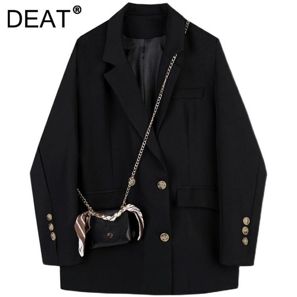 

women's suits & blazers [deat] women blazer black turn-down collar single-breasted long sleeve loose fit coat fashion tide spring autum, White;black