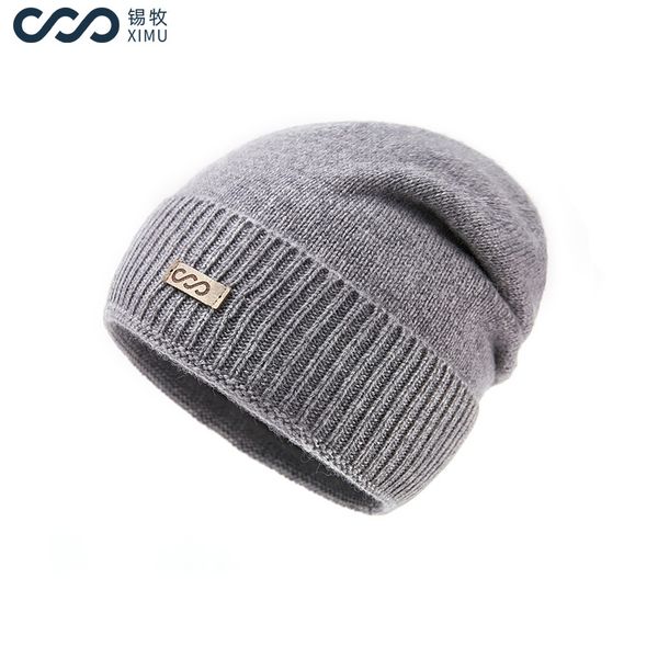 

brand caps ximu pure cashmere hat men's autumn and winter thickened outdoor warm windproof solid color versatile knitted pullover, Blue;gray