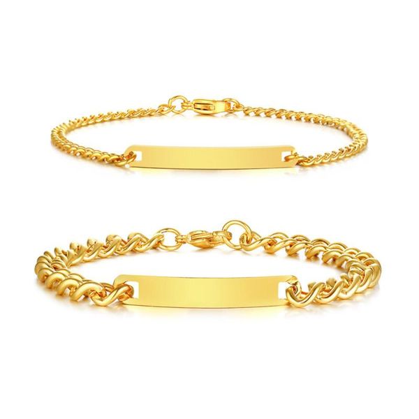 

link, chain gold color bracelets for couples men women him her stainless steel jewelry fashion accessories christmas birthday gifts, Black