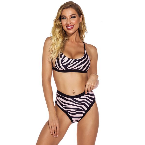 

new women's high 2021 waist split swimsuit printed bikini, White;black