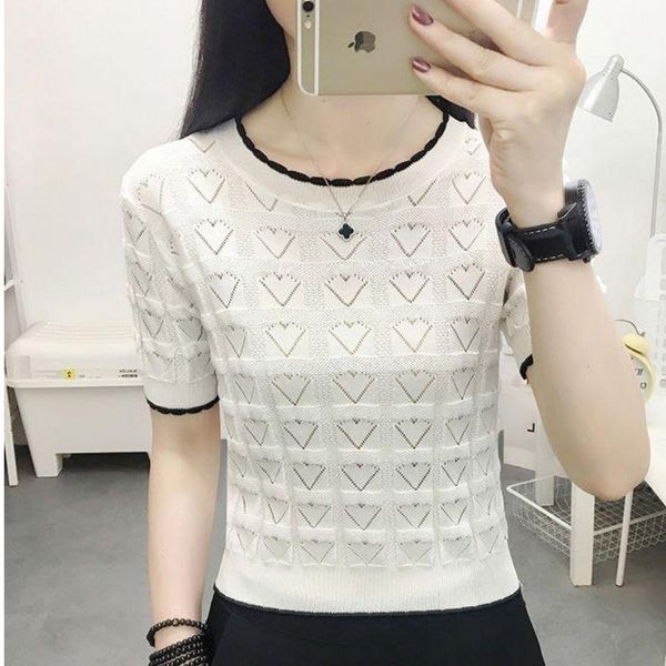 

women's sweaters summer paragraph fine women's nightgown round short sleeve fashion shirt render without upper lining clothing fro, White;black