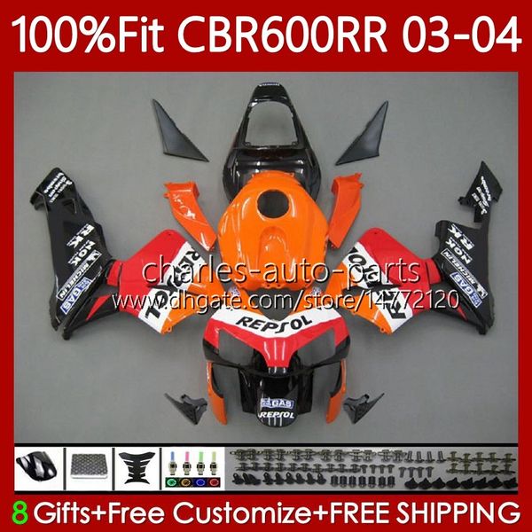 Bodys de Molde de Injeção para Honda CBR 600 RR CC F5 600F5 03-04 Bodywork 71No.0 CBR-600 CBR600 RR CBR600RR 03 04 CBR 600RR 600CC CBR600F5 2003 2004 OEM Fairing Repsol Orange