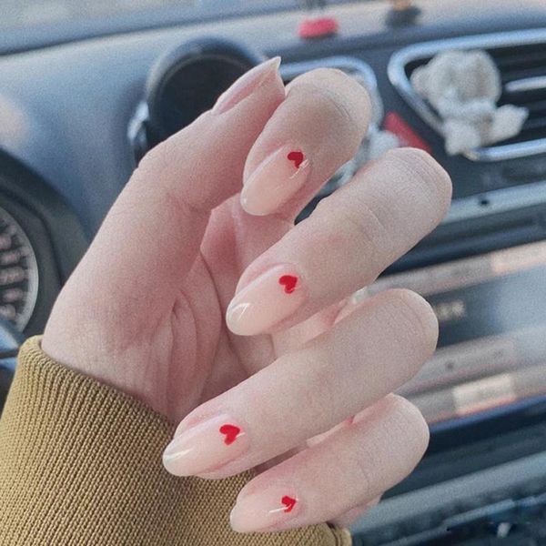 

false nails 24 pcs/set kids children cute cartoon nail tips acrylic full cover fake manicure girls art decoration, Red;gold