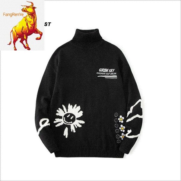

sensir high neck sweater men's autumn and winter fashion brand computer knitted smiley face long sleeve3, White;black