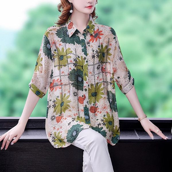 

women's blouses & shirts coigarsam shirt womens summer 2021 office lady casual print loose straight red green flower women, White