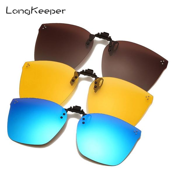 

sunglasses longkeeper polarized clip on sunglasse women men rimless flip up lens sun glasses night vision safe driving uv400 oculos, White;black