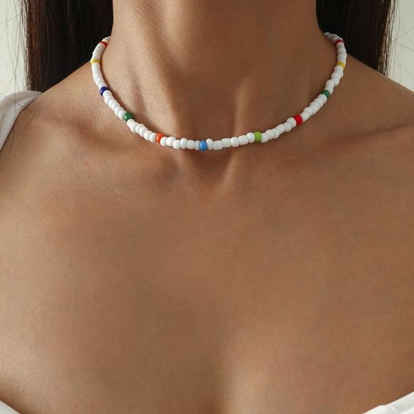 

chokers colorful bead choker necklace elegant vintage clavicle handmade women girls bohemia jewellery, Golden;silver