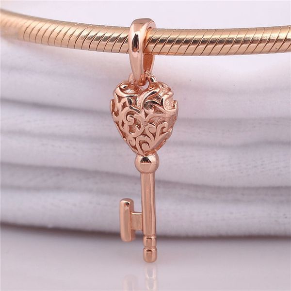 

925 sterling silver charm bead rose gold regal key pendant fit original pandora necklace bracelet bangle for women jewelry gift