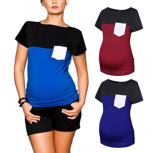 

maternity & tees women nursing women's short sleeve breastfeeding blouse patchwork casual t-shirt clothes for pregnant zm, White