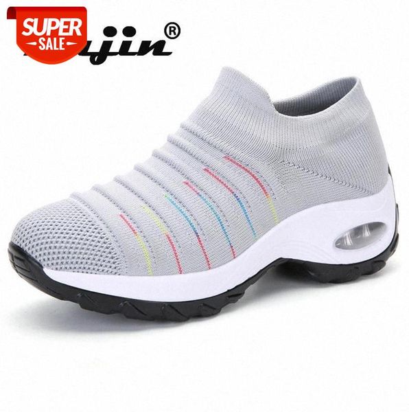 

fujin 2021 women sock shoes spring fashion thick bottom breathable platform shallow slip on round toe leisure women sneakers #ym8c