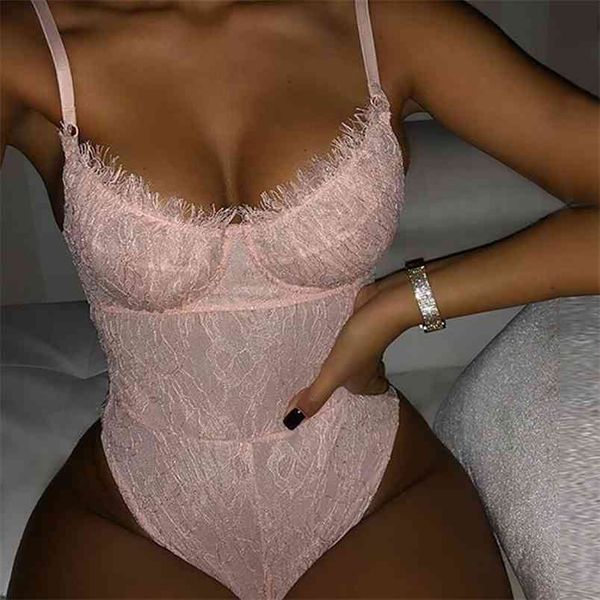 

party lace bodysuit for women floral embroidery backless nightwear skinny romper mujer mesh sheer overalls femlae 210517, Black;white