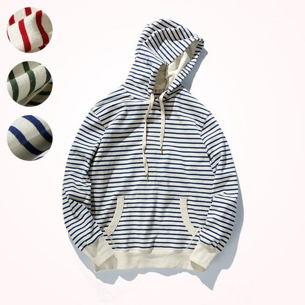 

men's hoodies & sweatshirts autumn and winter fashion heavy weight sailor's striped for thick loose hooded casual couples pullover, Black
