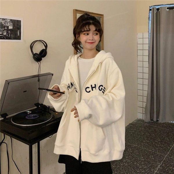 

women's jackets hoodies jacket for women spring autumn thin grunge hooded sweatshirt 2021 loose korean trend all-match solid casual coa, Black;brown