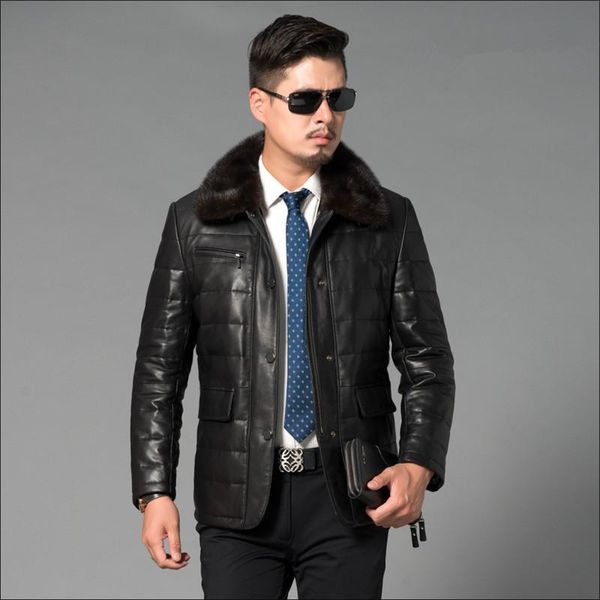 

men's leather & faux luxury genunie jackets parka collar real sheepskin jacket men clothing plus size 4xl fyy583, Black